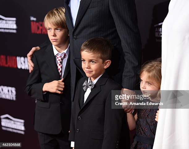 Actor Kevin Costner and Christine Baumgartner's children Cayden Wyatt Costner, Hayes Logan Costner and Grace Avery Costner arrive at the world...