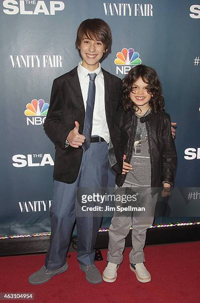 Actors Owen Tanzer and Dylan Schombing attend "The Slap" premiere party at The New Museum on February 9, 2015 in New York City.