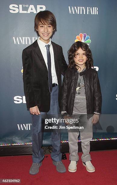 Actors Owen Tanzer and Dylan Schombing attend "The Slap" premiere party at The New Museum on February 9, 2015 in New York City.