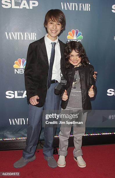 Actors Owen Tanzer and Dylan Schombing attend "The Slap" premiere party at The New Museum on February 9, 2015 in New York City.