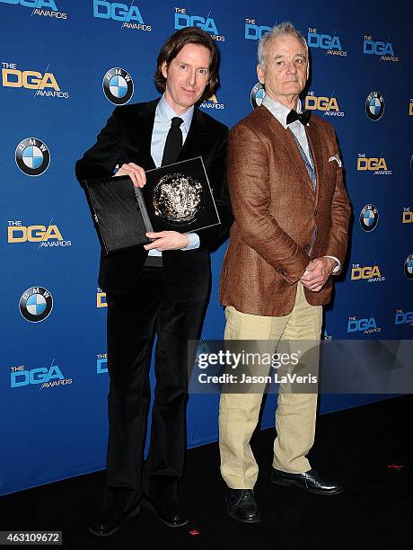 Director Wes Anderson and actor Bill Murray pose in the press room at the 67th annual Directors Guild of America Awards at the Hyatt Regency Century...