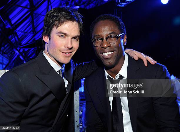 Actors Ian Somerhalder and Isaiah Washington attend the 19th Annual Critics' Choice Movie Awards at Barker Hangar on January 16, 2014 in Santa...