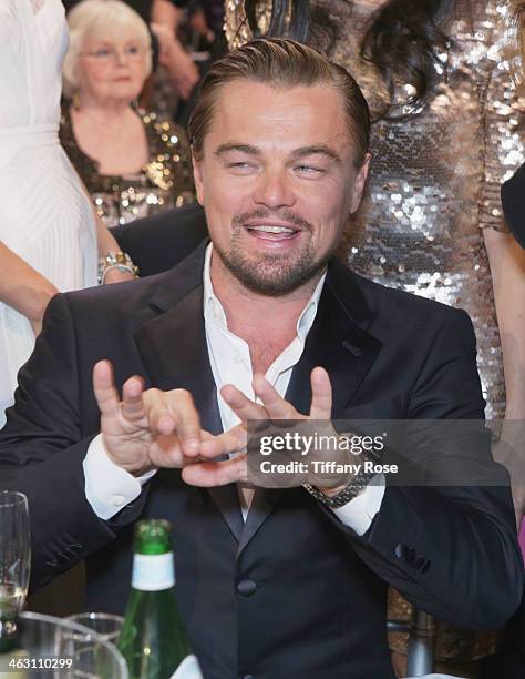 Actor Leonardo DiCaprio with Champagne Nicolas Feuillatte attends the 19th Annual Critics' Choice Movie Awards at Barker Hangar on January 16, 2014...