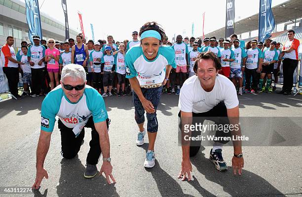 Former England football manager, Kevin Keegan, Dame Kelly Holmes of Great Britain and Nicolas Hopton, British Ambassador to Qatar prepare to race in...