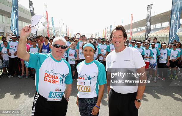 Former England football manager, Kevin Keegan, Dame Kelly Holmes of Great Britain and Nicolas Hopton, British Ambassador to Qatar prepare to race in...