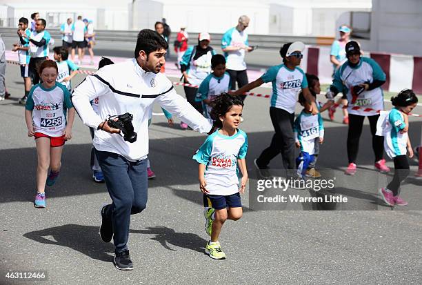 Competitors in action during the Dolphin Energy Doha Dash at Losail Circuit on February 10, 2015 in Doha, Qatar. Taking place on Qatar National...