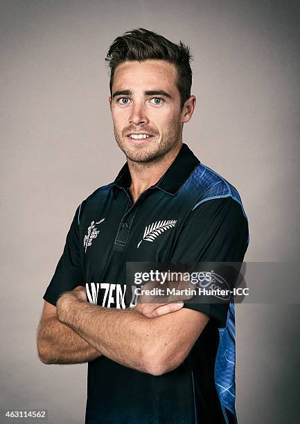 Tim Southee poses during the New Zealand 2015 ICC Cricket World Cup Headshots Session at the Rydges Latimer on February 7, 2015 in Christchurch, New...