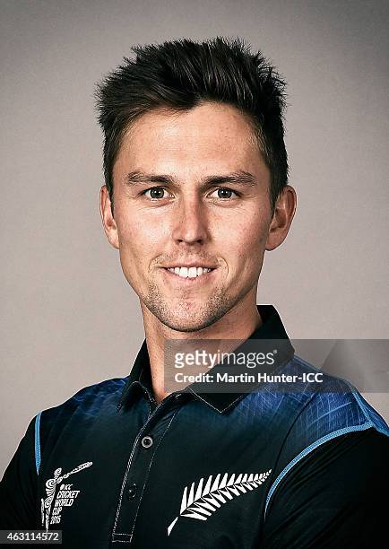 Trent Boult poses during the New Zealand 2015 ICC Cricket World Cup Headshots Session at the Rydges Latimer on February 7, 2015 in Christchurch, New...