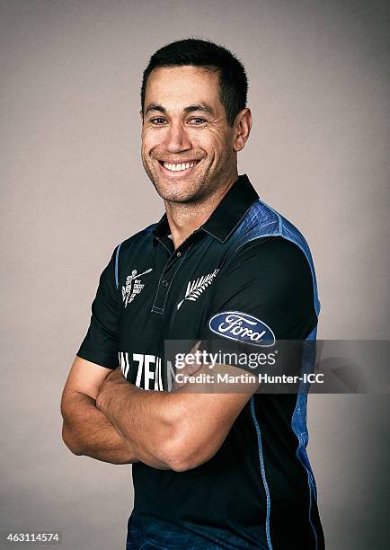 Ross Taylor poses during the New Zealand 2015 ICC Cricket World Cup Headshots Session at the Rydges Latimer on February 7, 2015 in Christchurch, New...