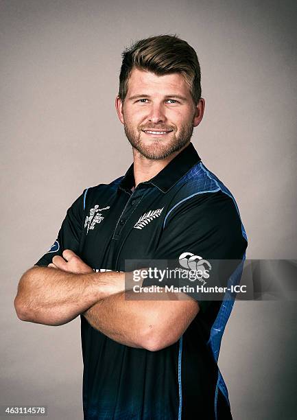 Corey Anderson poses during the New Zealand 2015 ICC Cricket World Cup Headshots Session at the Rydges Latimer on February 7, 2015 in Christchurch,...