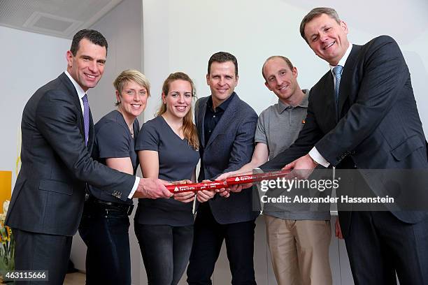 Michael Illgner, CEO of Deutsche Sporthilfe, Christina Obergfoell, Lisa Schmidla, Oliver Bierhoff, manager of the German national football team,...