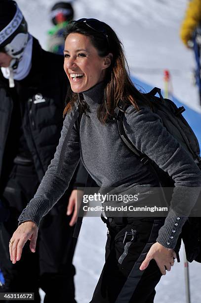 Princess Marie of Denmark attends the Danish Royal family annual skiing photocall whilst on holiday on February 10, 2015 in Col-de-Bretaye near...