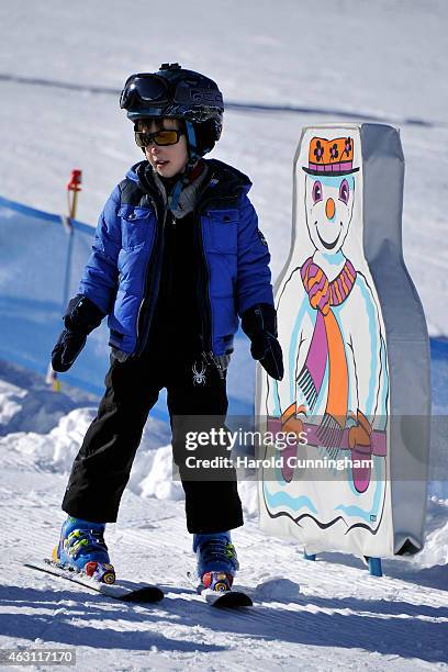 Prince Henrik of Denmark attends the Danish Royal family annual skiing photocall whilst on holiday on February 10, 2015 in Col-de-Bretaye near...