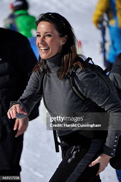 Princess Marie of Denmark attends the Danish Royal family annual skiing photocall whilst on holiday on February 10, 2015 in Col-de-Bretaye near...