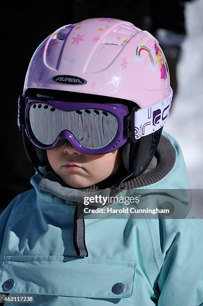 Princess Athena of Denmark attends the Danish Royal family annual skiing photocall whilst on holiday on February 10, 2015 in Col-de-Bretaye near...