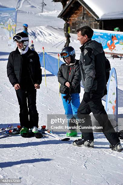 Prince Nikolai of Denmark, Prince Felix of Denmark and Prince Joachim of Denmark attend the Danish Royal family annual skiing photocall whilst on...