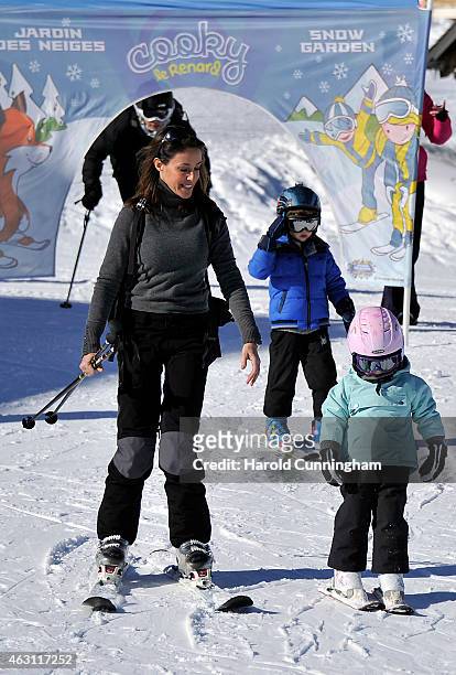 Princess Marie of Denmark, Prince Henrik of Denmark and Princess Athena of Denmark attend the Danish Royal family annual skiing photocall whilst on...