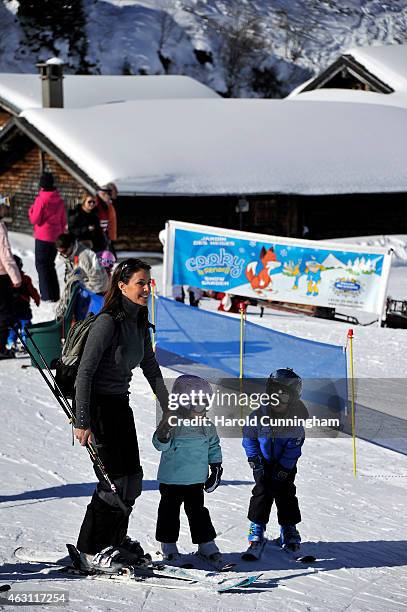 Princess Marie of Denmark, Princess Athena of Denmark and Prince Henrik of Denmark attend the Danish Royal family annual skiing photocall whilst on...