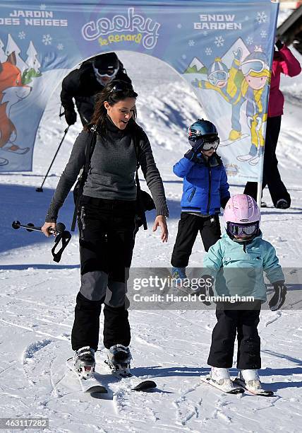 Princess Marie of Denmark, Prince Henrik of Denmark and Princess Athena of Denmark attend the Danish Royal family annual skiing photocall whilst on...