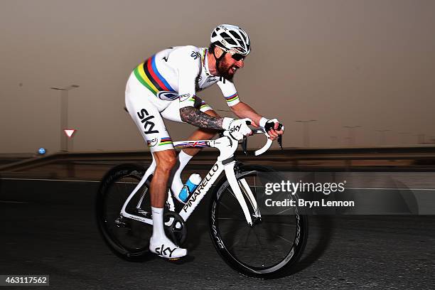 World Time Trial Champion Bradley Wiggins of Great Britain and Team SKY in action on stage three of the 2015 Tour of Qatar, a 10.9km individual time...