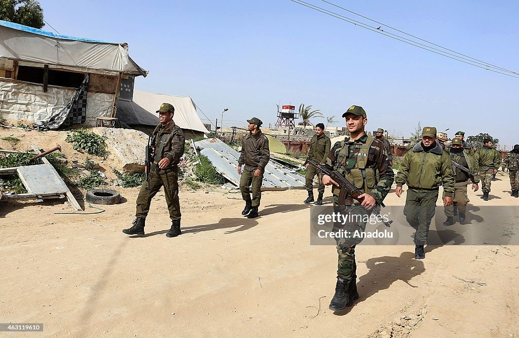 Palestinian forces patrol at Rafah borderline