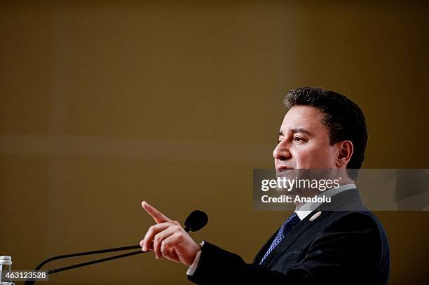 Turkey's Deputy Prime Minister Ali Babacan gives a speech during a press conference within the G20 Finance Ministers and Central Bank Governors...