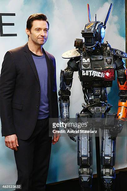 Actor Hugh Jackman attends the "Chappie" Photocall at Crosby Street Hotel on February 10, 2015 in New York City.