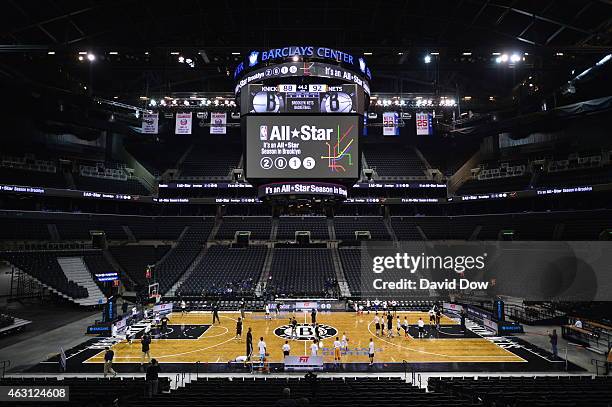 Ron Harper, Albert King, Felipe Lopez, Marty Conlon and Sue Wicks attend an NBA Allstar FIT Clinic on February 07, 2015 in Brooklyn, New York. NOTE...