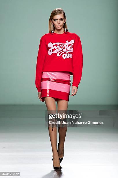 Model walks the runway at the Maria Escote show during Madrid Fashion Week Fall/Winter 2015/16 at Ifema on February 10, 2015 in Madrid, Spain.