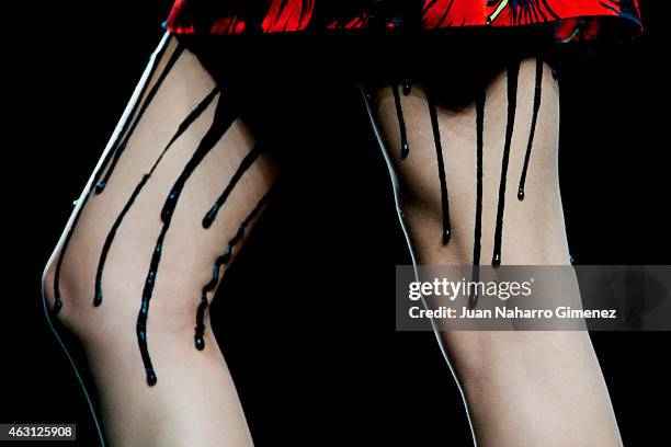 Model walks the runway at the Maria Escote show during Madrid Fashion Week Fall/Winter 2015/16 at Ifema on February 10, 2015 in Madrid, Spain.