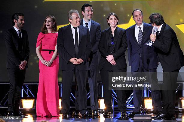 Producer Matthew Budman, actress Amy Adams, producers Charles Roven, Jonathan Gordon, Megan Ellison and Richard Suckle and director David O. Russell...