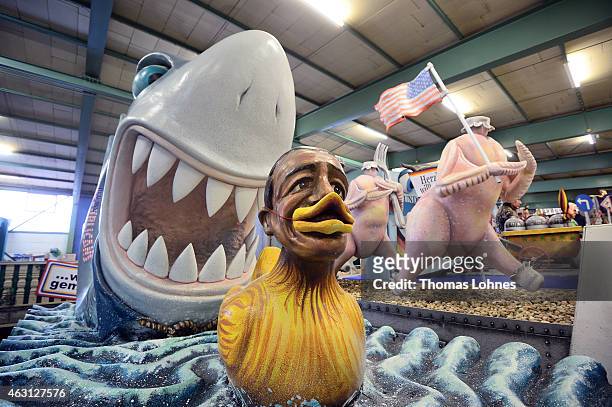 The Carnival parade float satirizing des U.S. President Barack Obama themed 'Lame Duck' on February 10, 2015 in Mainz, Germany. The Mainz Carnival...
