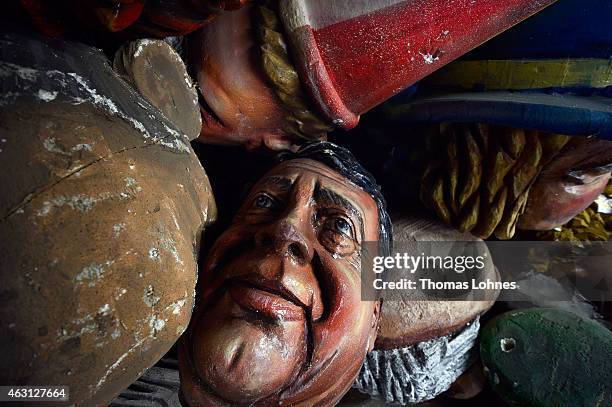 The head of German Economy Minister and Vice Chancellor Sigmar Gabriel lies between Carnival sculpture of yesteryear in a corner of the MCV Carnival...