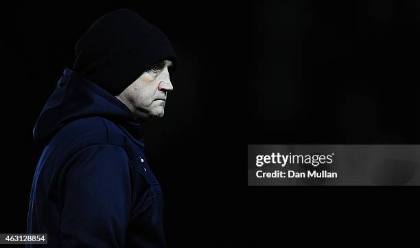 Richard Money, Manager of Cambridge United looks on prior to the Sky Bet League Two match between Exeter City and Cambridge United at St. James Park...