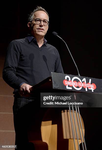 Sundance Film Festival Director John Cooper speaks at the premiere of "Whiplash" at the Eccles Center Theatre during the 2014 Sundance Film Festival...