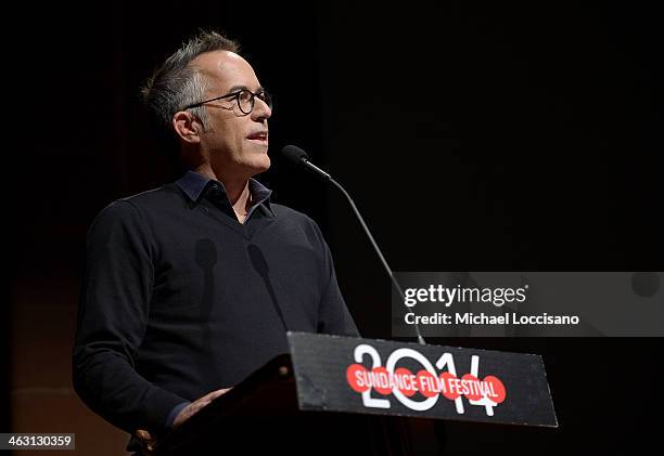 Sundance Film Festival Director John Cooper speaks at the premiere of "Whiplash" at the Eccles Center Theatre during the 2014 Sundance Film Festival...