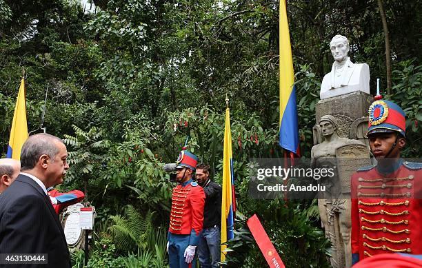 Turkey's President Recep Tayyip Erdogan is to leave a wreath at the National Monuments of Colombia in capital Bogota on February 10, 2015. Erdogan...