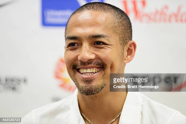 Shinji Ono looks on during a Western Sydney Wanderers A-League media session at Blacktown International Sportspark on January 17, 2014 in Sydney,...