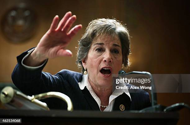 Rep. Rep. Jan Schakowsky speaks during a briefing on "Rising Inequality and Its Impact on Social Security" February 10, 2015 on Capitol Hill in...