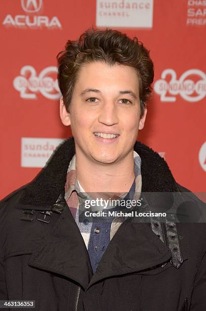 Actor Miles Teller attends the premiere of "Whiplash" at the Eccles Center Theatre during the 2014 Sundance Film Festival on January 16, 2014 in Park...