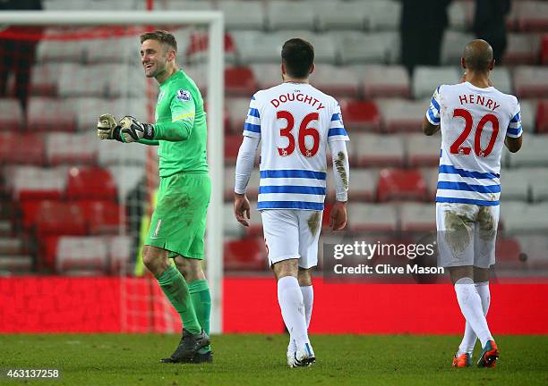 Robert Green of QPR celebrates victory in the Barclays Premier League match between Sunderland and Queens Park Rangers at Stadium of Light on...