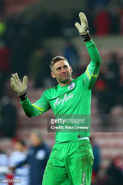 Robert Green of QPR waves to the fans after victory in the Barclays Premier League match between Sunderland and Queens Park Rangers at Stadium of...