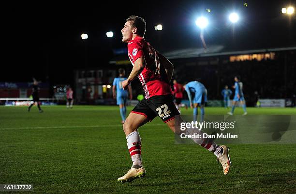David Wheeler of Exeter City celebrates scoring his side's second goal during the Sky Bet League Two match between Exeter City and Cambridge United...
