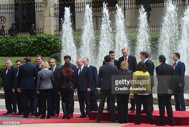 Turkey's President Recep Tayyip Erdogan and Turkish ministers meet Colombian President Juan Manuel Santos and Colombian ministers at Narino Palace in...