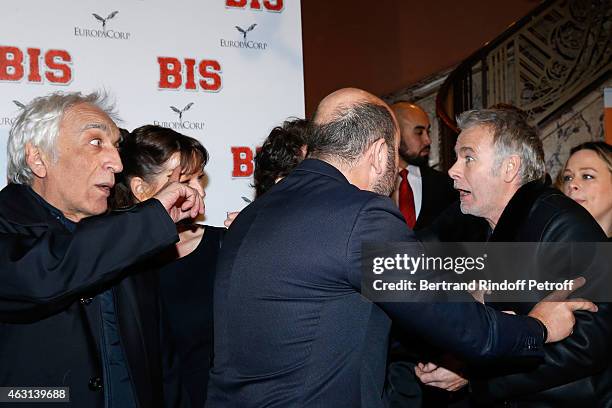 Gerard Darmon, Kad Merad and Franck Dubosc attend the 'Bis' Movie Paris Premiere at Cinema Gaumont Capucine on February 10, 2015 in Paris, France.