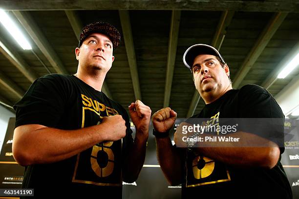 Jesse Ryder and Cameron Slater pose for a portrait at the Super 8 Redemption press conference at CITY Boxing on February 11, 2015 in Auckland, New...