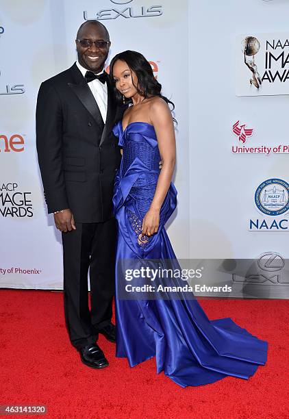 Producer Roger M. Bobb and TV personality Demetria McKinney arrive at the 46th Annual NAACP Image Awards on February 6, 2015 in Pasadena, California.