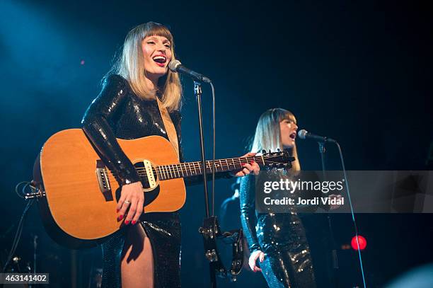 Aurelie Saada and Sylvie Hoarau of Brigitte perform on stage at Sala Apolo on February 10, 2015 in Barcelona, Spain.