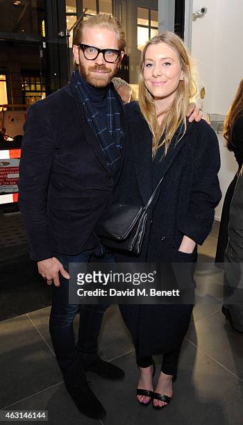 Alistair Guy and Lilly Barton attend a private view of the Fernando Botero exhibition at The Opera Gallery on February 10, 2015 in London, England.