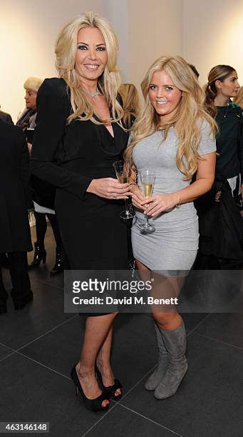 Calire Caudwell and Mijanou Dilks attend a private view of the Fernando Botero exhibition at The Opera Gallery on February 10, 2015 in London,...